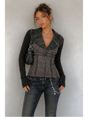 VEX Collection Vintage Mixed Media Tweed Knit Cardigan Jacket - Made in Canada M